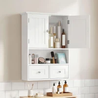 kleankin Bathroom Wall Cabinet, Medicine Cabinet, Over Toilet Storage Cabinet with Shelf and Drawers for Hallway, Living Room, White(m-9)