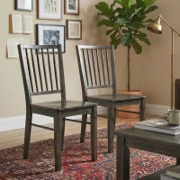 HOMCOM Dining Chairs Set of 2 Ergonomic Solid Wood, Armless Kitchen Chairs with Rubberwood Legs, Charcoal Gray(m-8)