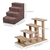PawHut 4-Step Dog Ramp for Sofa, Bed, and Couch, with Removable Cover, Brown(m-3)