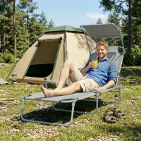 Outsunny Outdoor Lounge Chair, Adjustable Folding Chaise Lounge, Tanning Chair with Sun Shade for Beach, Camping, Hiking, Backyard, Light Grey(m-10)