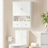 kleankin Bathroom Wall Cabinet, Medicine Cabinet, Over Toilet Storage Cabinet with Shelf and Drawers for Hallway, Living Room, White(m-1)