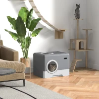 PawHut Cat Litter Box, Litter Tray, Front Entry, Top Exit, 20.5" x 16" x 15"(m-10)