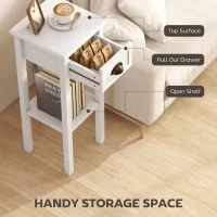 HOMCOM 2-Tier Side Table with Drawer and Shelf, End Table for Living Room and Hallway, White(m-4)
