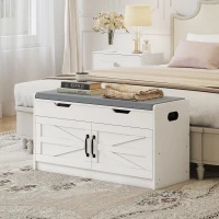 HOMCOM Shoe Storage Bench, Entryway Bench with 2-Tier Cabinet, Flip-Top Storage, Padded Cushion for Hallway, White(m-10)