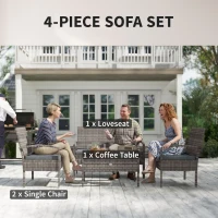 Outsunny 4 Pieces Patio Furniture Set with A Loveseat, Two Armchairs and A Coffee Table, Outdoor Conversation Set, Dark Grey(m-4)