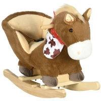 Qaba Baby Rocking Horse, Riding Horse, Plush Animal Rocker with Realistic Sound, Pedals for Ages 18-36 Months, Brown(m-11)