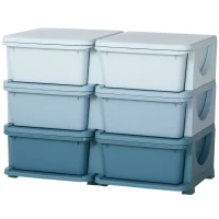 Qaba 3 Tier Kids Toy Organizer and Storage Bins with 6 Plastic Drawers, Blue(m-2)