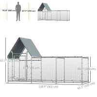 PawHut Walk In Chicken Run, Large Galvanized Chicken Coop, Hen Poultry House Cage, Rabbit Hutch Metal Enclosure w/ Water-Resist Cover for Outdoor Backyard Farm, 9.9' x 3.5' x 5.6'(m-3)