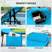 Outsunny Folding Chaise Tanning Lounge Chair w/ 5-level Reclining Back, Reading Hole, Side Pocket, Headrest, Blue(m-5)