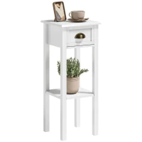 HOMCOM 2-Tier Side Table with Drawer and Shelf, End Table for Living Room and Hallway, White(m-1)