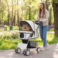 PawHut Pet Stroller for Dogs & Cats, Foldable Dog Stroller with Wheels, Reflective Strips, Brake, Pad and Basket, Grey(m-1)
