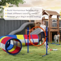 PawHut Dog Agility Training Equipment, 11-Piece Dog Obstacle Course with Adjustable Hurdle & Ring, 3 Tunnels, Weave Poles(m-7)