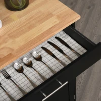 HOMCOM Rolling Kitchen Island Cart with Wood Top, Enough Storage Drawer Space with Towel Bar Rack Shelves, Portable Kitchen Utility Serving Cart Trolley on Wheels, Black(m-11)