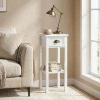 HOMCOM 2-Tier Side Table with Drawer and Shelf, End Table for Living Room and Hallway, White(m-2)
