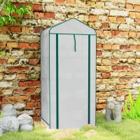 Outsunny Mini Greenhouse with Screen Roof, Portable Small Greenhouse with Roll-Up Zipper Door, 27.6" x 19.7" x 62.2", White(m-10)