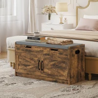 HOMCOM Shoe Storage Bench, Entryway Bench with 2-Tier Cabinet, Flip-Top Storage, Padded Cushion for Hallway, Rustic Brown(m-10)