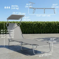 Outsunny Outdoor Lounge Chair, Adjustable Folding Chaise Lounge, Tanning Chair with Sun Shade for Beach, Camping, Hiking, Backyard, Light Grey(m-3)