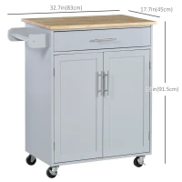 HOMCOM Rolling Kitchen Island Cart with Wood Top, Enough Storage Drawer Space with Towel Bar Rack Shelves, Portable Kitchen Utility Serving Cart Trolley on Wheels (Grey)(m-3)