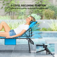 Outsunny Folding Chaise Tanning Lounge Chair w/ 5-level Reclining Back, Reading Hole, Side Pocket, Headrest, Blue(m-6)