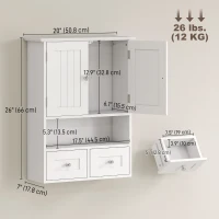 kleankin Bathroom Wall Cabinet, Medicine Cabinet, Over Toilet Storage Cabinet with Shelf and Drawers for Hallway, Living Room, White(m-3)