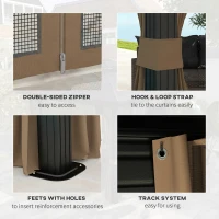 Outsunny 10' x 10' Hardtop Gazebo, Sun Shelter with Double Tier Metal Roof, Mosquito Netting, and Hanging Hook, Dark Brown(m-6)