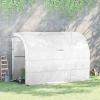 Outsunny Lean-to Greenhouse Outdoor Gardening Green House with Windows and 2 Zipper Doors, 10' x 5' x 7', White(m-1)