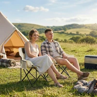 Outsunny Portable Camping Chair, Lightweight Folding Chair for Adults with Carry Bag, Side Pocket for Hiking, Backpacking, White(m-7)