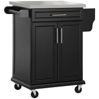 HOMCOM Kitchen Island with Stainless Steel Top, Rolling Kitchen Cart on Wheels with Storage Drawer, Cabinet, Towel Rack and Spice Rack (Black)(m-2)