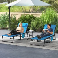 Outsunny Folding Chaise Lounge Set with Reclining Back, 25.6" x 74" x 14.2", Blue(m-10)
