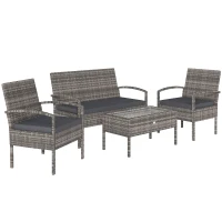 Outsunny 4 Pieces Patio Furniture Set with A Loveseat, Two Armchairs and A Coffee Table, Outdoor Conversation Set, Dark Grey(m-11)