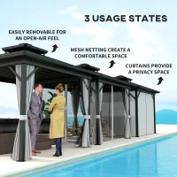 Outsunny 10' x 10' Hardtop Gazebo, Sun Shelter with Double Tier Metal Roof, Mosquito Netting, and Hanging Hook, Light Grey(m-7)