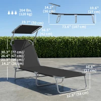 Outsunny Outdoor Lounge Chair, Adjustable Folding Chaise Lounge, Tanning Chair with Sun Shade for Beach, Camping, Hiking, Backyard, Black(m-3)