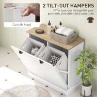 HOMCOM Dual Tilt out Laundry Hamper Cabinet with 2 Removable Basket, Modern Bathroom Storage Cabinet with Shaker Doors and Handles, White(m-4)
