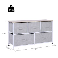 HOMCOM 40" L 5 Drawer Horizontal Storage Cube Dresser Unit Bedroom Organizer Living Room Shelf Tower with Fabric Bins, Light Gray(m-3)