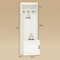 HOMCOM Narrow Hall Tree with Shoe Storage Bench, Rustic Entryway Bench with Coat Rack, Accent Coat Tree with Storage Shelves for Hallway, Mudroom, White Wood Grain(m-3)