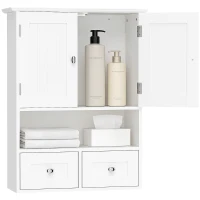 kleankin Bathroom Wall Cabinet, Medicine Cabinet, Over Toilet Storage Cabinet with Shelf and Drawers for Hallway, Living Room, White(m-11)