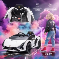 Aosom 12V Lamborghini SIAN Licensed Electric Car for kids with Remote Control, Horn, Music, & Headlights, White(m-3)