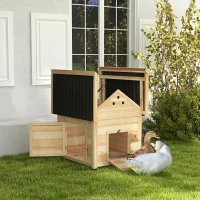 PawHut Duck Coop, Wooden Duck House with Openable Roof & Double Doors, Natural Wood(m-8)