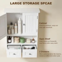 kleankin Bathroom Wall Cabinet, Medicine Cabinet, Over Toilet Storage Cabinet with Shelf and Drawers for Hallway, Living Room, White(m-4)