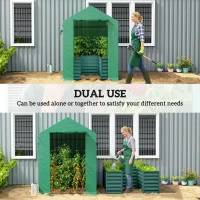 Outsunny Greenhouse with Raised Garden Bed, Galvanized Steel Outdoor Greenhouse with Roll Up Door, 56" x 56" x 75", Green(m-4)