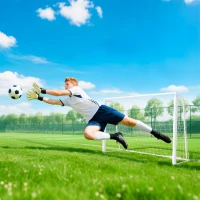 Soozier 6ft x 4ft Soccer Goal Net with Metal Frame, PE Mesh, Ground Stakes, Easy Assembly, White(m-9)