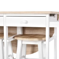 HOMCOM Kitchen Trolley 3 Piece Kitchen Cart Set Drop Leaf Breakfast Table and 2 Stools w/ Rolling Wheels & Towel Bars, Wood & White(m-9)