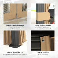 Outsunny 10' x 12' Hardtop Gazebo, Sun Shelter with Double Tier Metal Roof, Mosquito Netting, and Hanging Hook, Dark Brown(m-6)