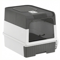 PawHut Cat Litter Box Hooded Cat Litter Tray with Drawer Pan Front Entry & Top Exit Easy Cleaning Gray
