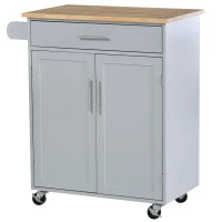 HOMCOM Rolling Kitchen Island Cart with Wood Top, Enough Storage Drawer Space with Towel Bar Rack Shelves, Portable Kitchen Utility Serving Cart Trolley on Wheels (Grey)(m-11)