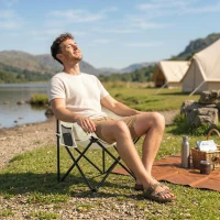 Outsunny Portable Camping Chair, Lightweight Folding Chair for Adults with Carry Bag, Side Pocket for Hiking, Backpacking, White(m-8)