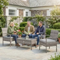 Outsunny 4 Pieces Patio Furniture Set with A Loveseat, Two Armchairs and A Coffee Table, Outdoor Conversation Set, Light Grey(m-10)