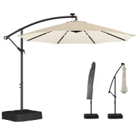 Outsunny 10 ft Cantilever Patio Umbrella with Light, Weight, Offset Hanging Outdoor Umbrella with Protective Cover, Cream White(m-11)