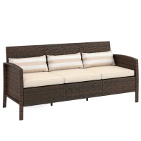 Outsunny 3-Seater Wicker Sofa, PE Rattan Outdoor Couch Conversation Furniture with Removable Cushions for Patio, Garden, Brown(m-10)