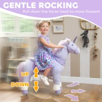 Qaba Ride on Unicorn Toy for Kids 4-7 Years, 37.8 Inch Plush Baby Rocking Horse with Wheels, No Battery Required, Purple(m-5)